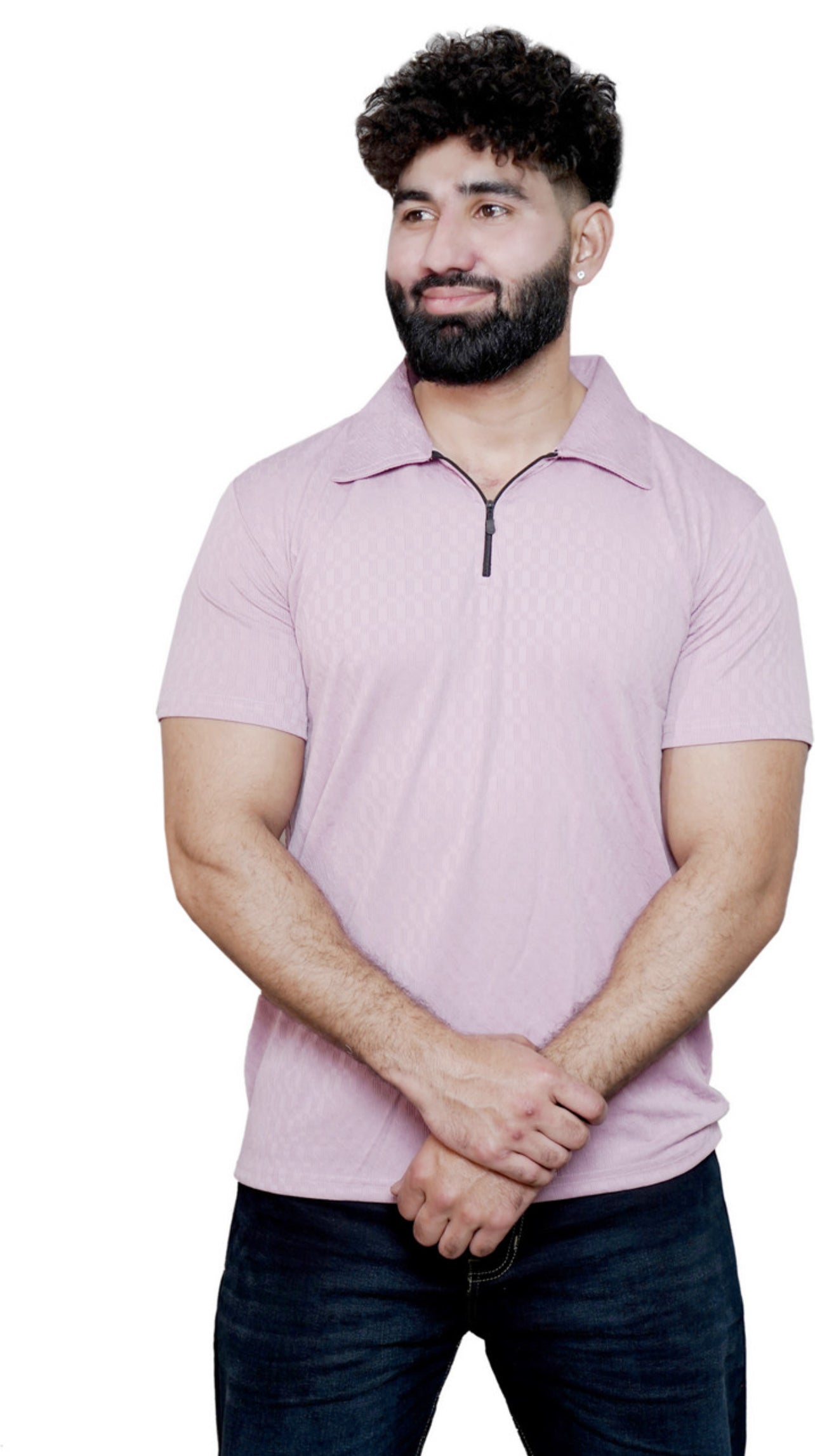 Men’s Casual Zip Polo Shirt in Pink colour – Stylish Everyday Wear for Modern Men