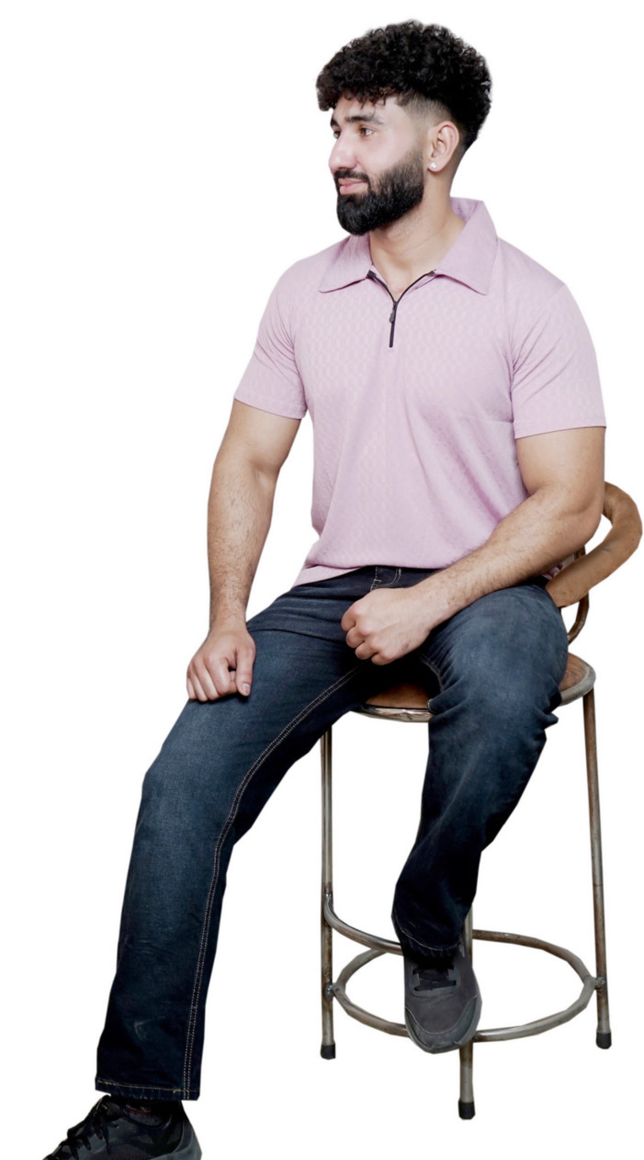Men’s Casual Zip Polo Shirt in Pink colour – Stylish Everyday Wear for Modern Men