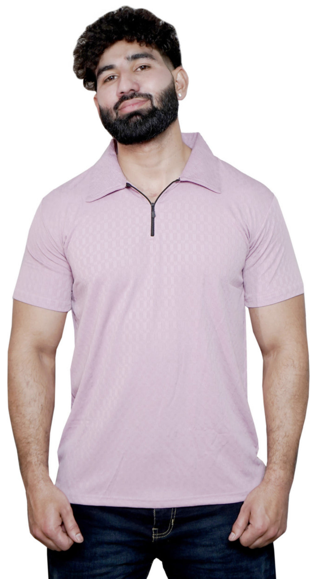 Men’s Casual Zip Polo Shirt in Pink colour – Stylish Everyday Wear for Modern Men