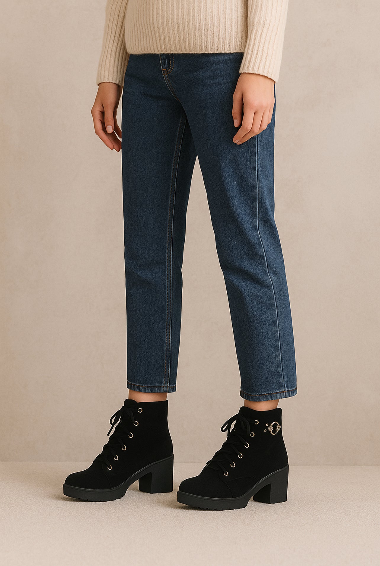 Stylish Black Suede Lace-Up Block Heel Ankle Boots for Women – Designer Pearl Embellishment