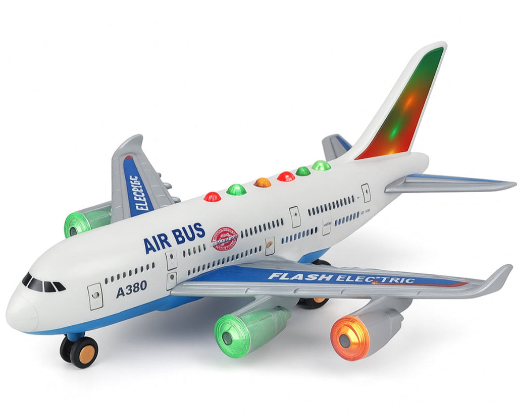 Electric Flashing Airbus A380 Toy Plane with Light & Sound – Battery Operated Moving Aircraft for Kids