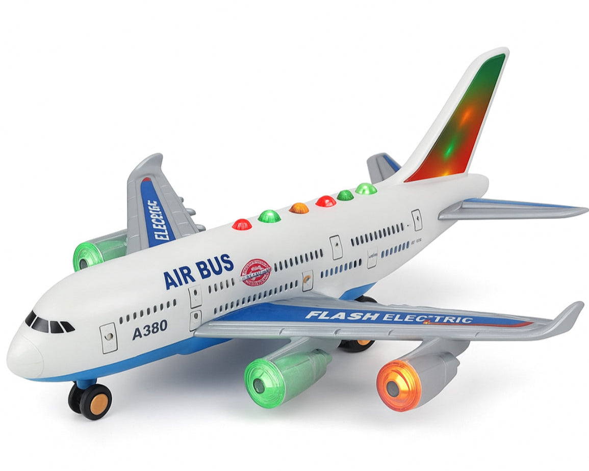 Electric Flashing Airbus A380 Toy Plane with Light & Sound – Battery Operated Moving Aircraft for Kids