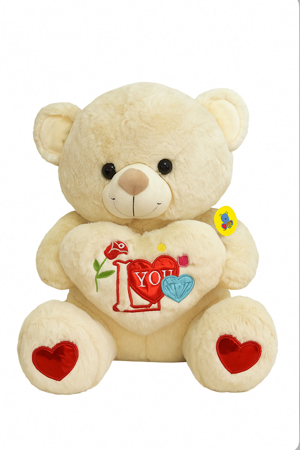 Cream Love You Teddy Bear – Soft Plush Toy with Heart Embroidery (Gift for Kids & Loved Ones)