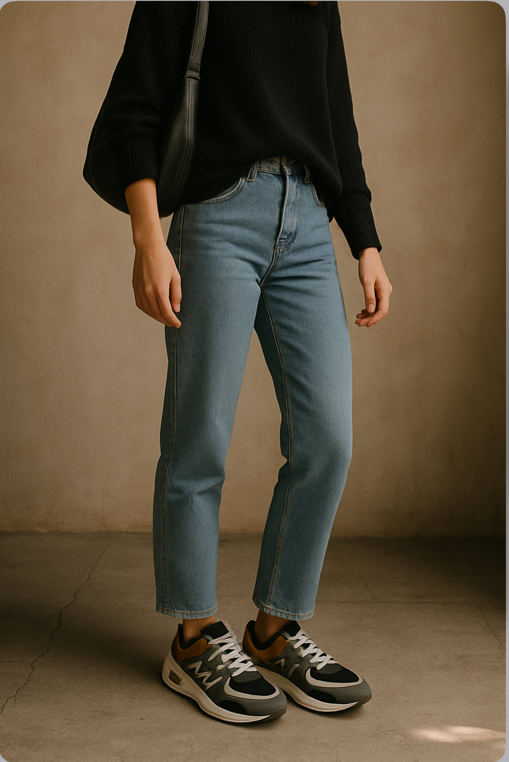 Women's Blue & Black Chunky Sneakers – Sporty Streetwear Running Shoes with Cushioned Sole