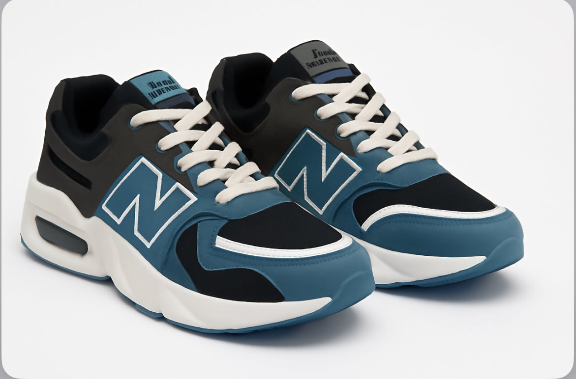 Women's Blue & Black Chunky Sneakers – Sporty Streetwear Running Shoes with Cushioned Sole