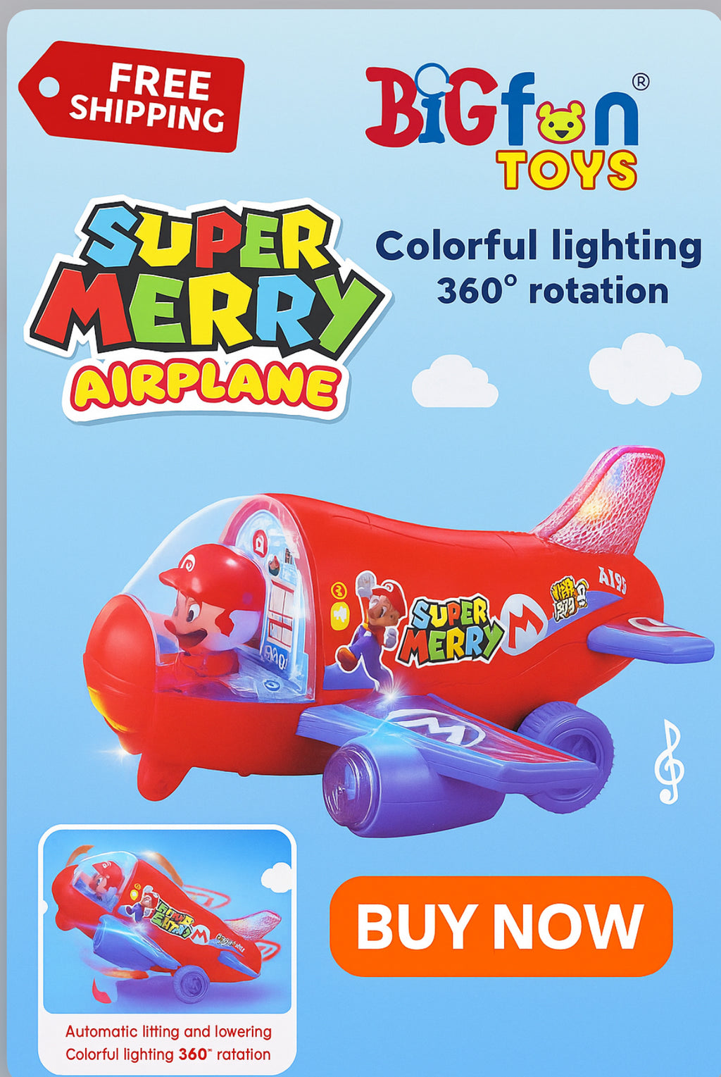 Super Merry Cartoon Pilot Airplane Toy – Colorful Push & Play Vehicle for Kids