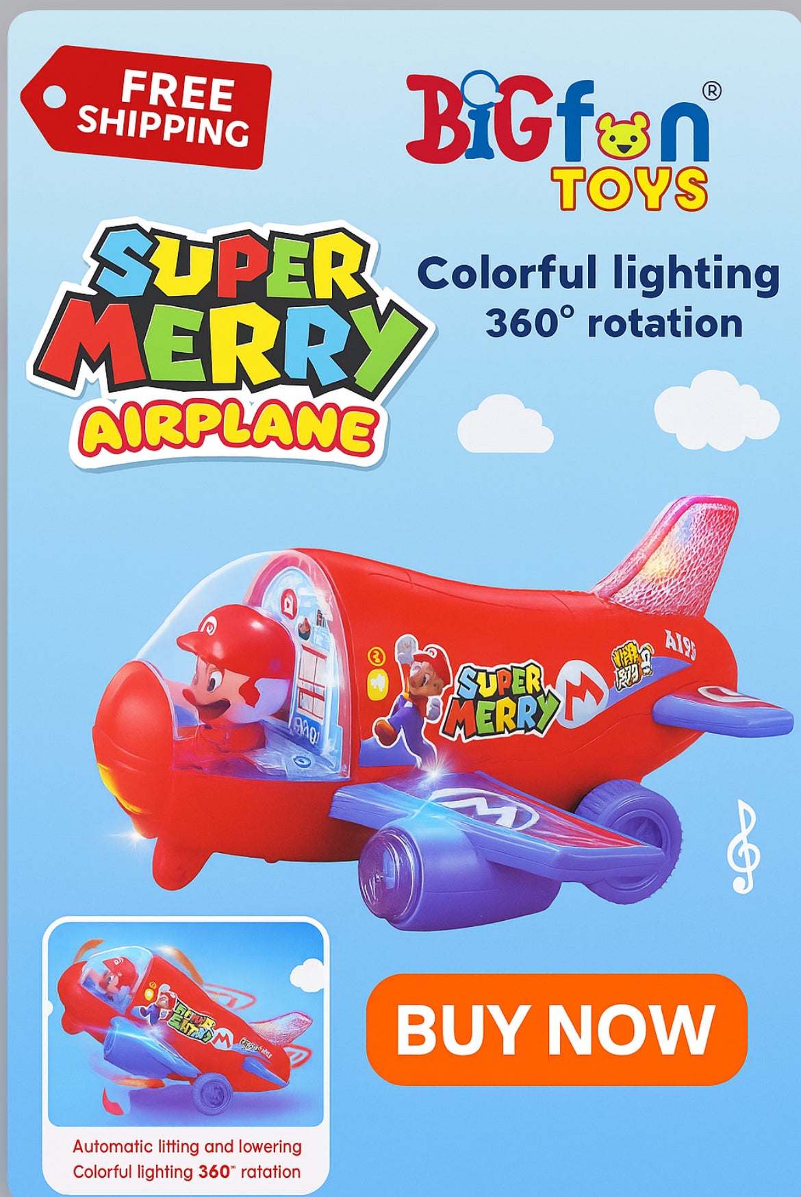 Super Merry Cartoon Pilot Airplane Toy – Colorful Push & Play Vehicle for Kids