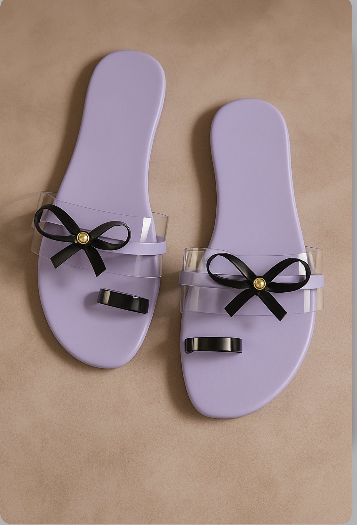 Mustard Yellow Slip-On Sandals with Transparent Straps & Black Bow – Trendy Flats for Women